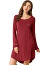 Allegra K パジャマ ルームワンピース ラウンドネック 長袖 ラウンジドレス レディース レッド S