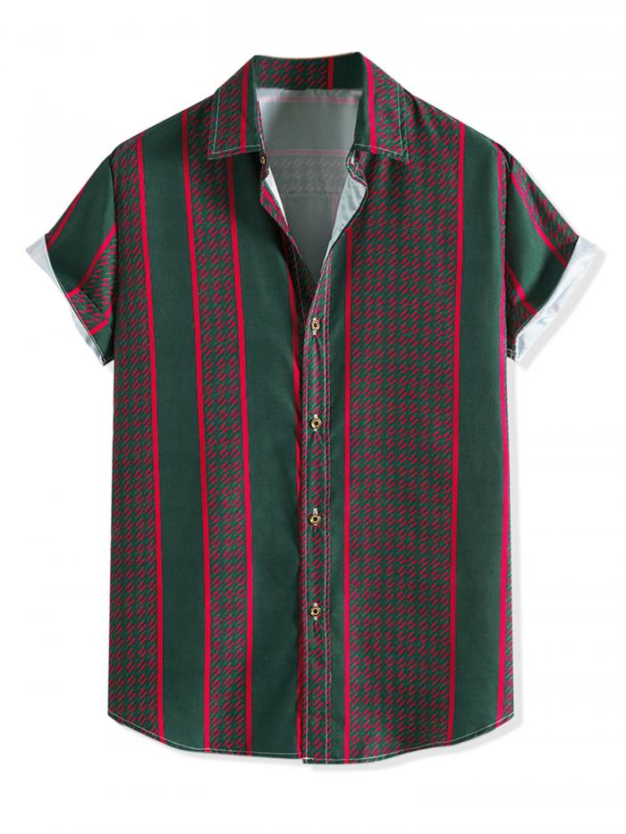 Lars Amadeus ストライプシャツ 縦縞 カラーブロック ボタンダウン 半袖 レディース グリーンレッド S