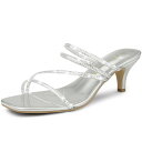 Allegra K 女性のラインストーンストラップキトゥンヒールスライドサンダル シルバー 25.0cm(4)