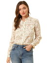 Allegra K 花柄シャツ ブラウス 長袖 おしゃれ ボタンダウン 通勤 オフィス カジュアル レディース ホワイト XL