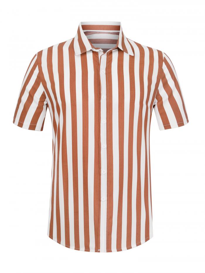 Lars Amadeus ストライプシャツ ボタンダウンビーチシャツ 半袖トップス カジュアル サマー メンズ ホワイトイエロー S