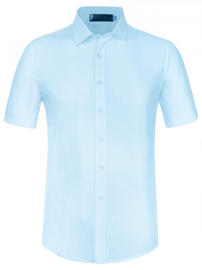Lars Amadeus ドレスシャツ ソリッドシャツ レギュラーフィット 半袖トップス ボタンダウン ウエディング メンズ ライトブルー S