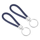 uxcell 編組レザーキーホルダー PUキーホルダー 織物装飾 ストラップストラップ バッグ用 ウォレット用 ダークブルー 2個