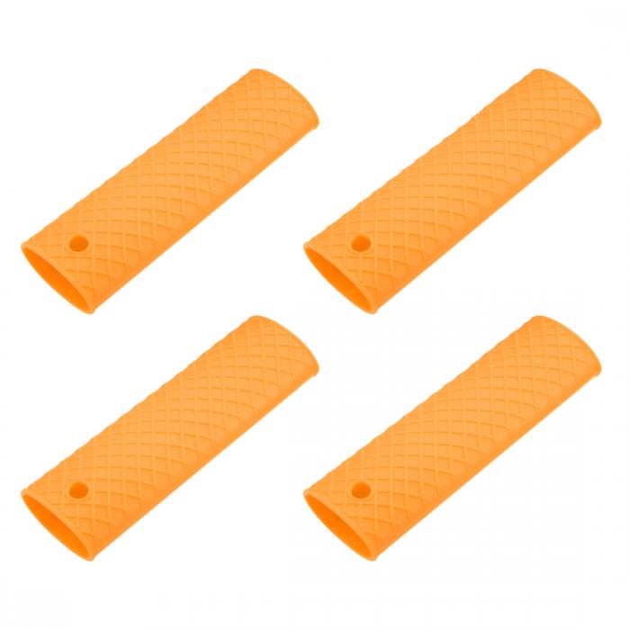 uxcell ホットハンドルホルダー シリコン製 オレンジ パンポットハンドルカバー 155mm長さ 4個入り