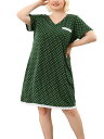 Agnes Orinda プラスサイズ ナイトガウン 水玉ドレス 半袖パジャマ ナイトガウン バレンタインデー レディース ダークグリーン 3XL