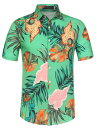 Allegra K 柄シャツ メンズ 半袖 アロハシャツ ワイシャツ 総柄 花柄 カラフル 夏 ビーチ カジュアル ミントグリーン 46(4)