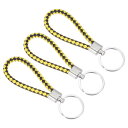 uxcell 編組レザーキーホルダー PUキーホルダー 織物装飾 ストラップストラップ バッグ用 ウォレット用 ブラック イエロー 3個