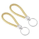 uxcell 編組レザーキーホルダー PUキーホルダー 織物装飾 ストラップストラップ バッグ用 ウォレット用 ゴールデン 2個