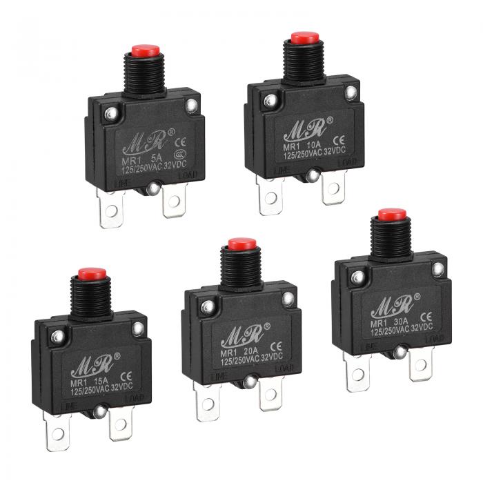 uxcell 回路過負荷ほご装置 5A/10A/15A/20A/30A AC125/250V DC32V 押しボタン式 サーマルサーキットブレーカ エアコンプレッサー用