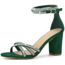Allegra K アンクルストラップ サンダル ラインストーン飾り チャンキーヒール レディース 緑 23.5 cm
