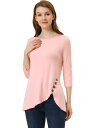 Allegra K チュニック トップス ロングtシャツ ボタン飾り カジュアル ストレッチ 七分袖 レディース ライトピンク XL