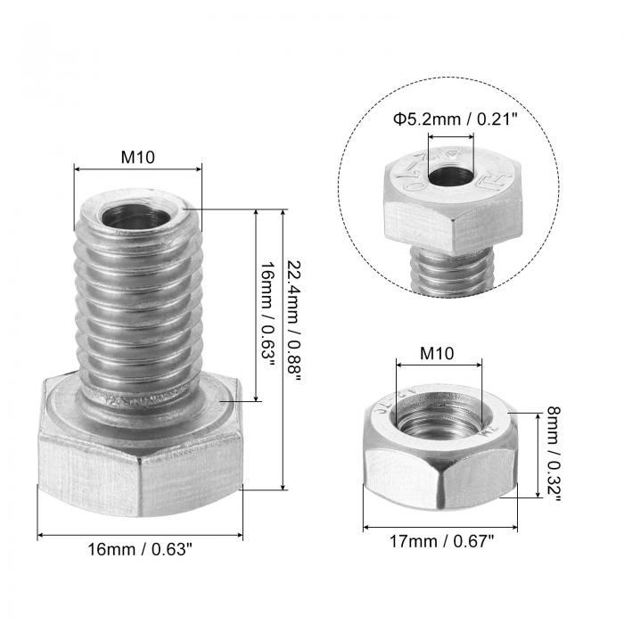uxcell 通しボルト 中空ボルト 中空スリーブ ナット付き六角ファスナー 304ステンレス鋼 M10x16mm 2本入り [3]