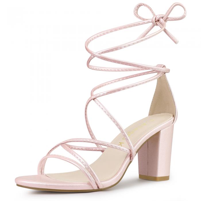 Allegra K レースアップ サンダル ストラップ チャンキーヒール レディース トゥインクルピンク 28.0cm