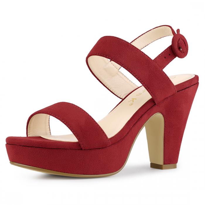 Allegra K プラットフォーム サンダル 厚底 チャンキーヒール スリングバック ヒョウ柄 レディース レッド 26.0cm