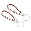 uxcell 編組レザーキーホルダー PUキーホルダー 織物装飾 ストラップストラップ バッグ用 ウォレット用 ダークレッド 白 2個