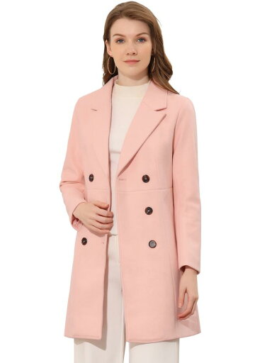 Allegra K ロングコート ピーコート ダブルブレスト ノッチドラペル 冬 レディース ピンク M Allegra K ロングコート ピーコート ダブルブレスト ノッチドラペル 冬 レディース ピンク M