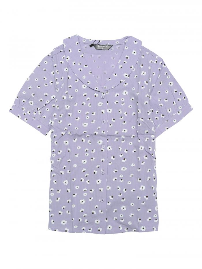 Allegra K セミシアートップス 花柄 シャツ ピーターパンカラー ボタンフロント レディース パープル S