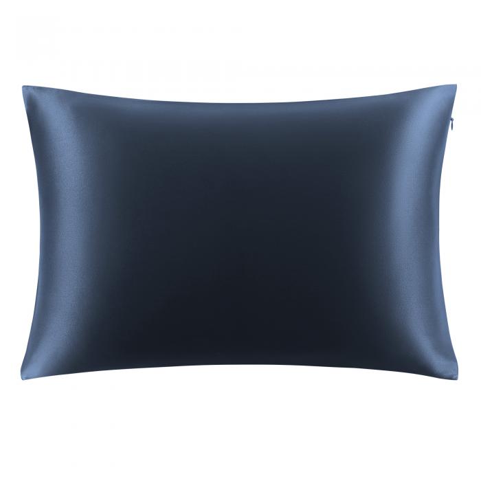 PiccoCasa 枕カバーシルク 100%蚕糸 絹 シルク 最高25匁 ファスナー付き まくらカバー 洗える 両面シルク まくらかばー 光沢 ピローケース すべすべ 無地 美髪 ギフト 四季適応 1枚セット ネイビー 43*63cm