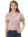 Allegra K ブラウス レディース 半袖 シフオンブラウス Vネック シャツ ボタンフロント オフィス 無地 カジュアル トップス 着痩せ おしゃれ 通勤...