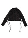 Allegra K シースルー トップス ボタンダウン クロップ シャツ シアー ブラウス ボウタイ レディース ブラック S
