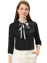 Allegra K ブラウス ネクタイVネック シャツ 通勤トップス ボタン袖口 ワーク オフィス エレガント レディース ブラック M