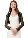 Allegra K パーティー ボレロ 長袖 ボレロ レディース カーディガン サテン 開き トップス カジュアル フォーマル ブラック S