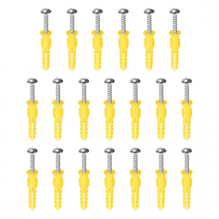 uxcell 拡張パイプ 6 mmx32 mm プラスチック 柱コンクリートアンカーウォールプラグ フレーム固定チューブ ネジ付き イェロー 20個