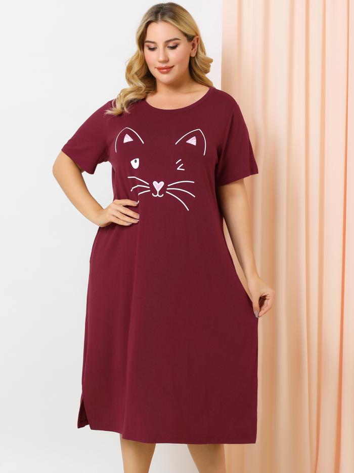 Agnes Orinda プラスサイズ ナイトガウン 寝間着 パジャマ ポケット 柔らかい かわいい バレンタインデー レディース ブルゴーニュ 2XL