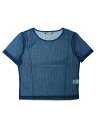 Allegra K シャイニートップス シースルーシャツ 半袖 メッシュ パーティー メタリック レディース ブルー XL