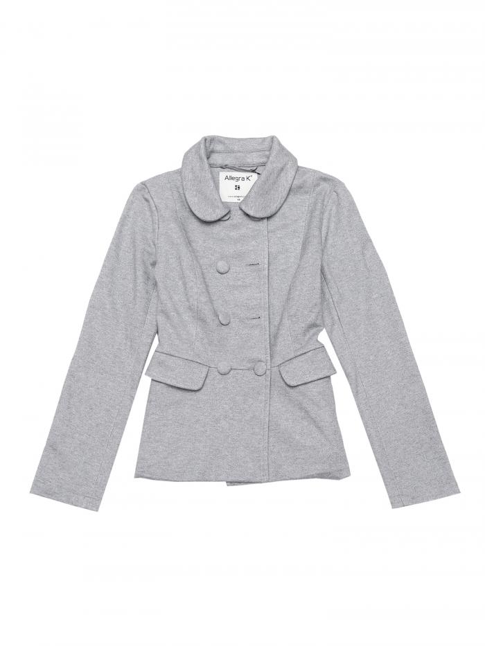 Allegra K ペプラムコート カラー ダブルブレスト ボタンアップ レディース グレーホワイト XL