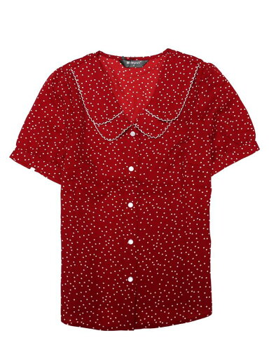 Allegra K 水玉 シャツ トップス 丸襟 パフスリーブ 半袖 ヴィンテージ レディース レッド XL Allegra K 水玉 シャツ トップス 丸襟 パフスリーブ 半袖 ヴィンテージ レディース レッド XL