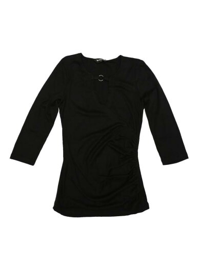Allegra K コットンブラウス トップ 七分袖シャツ シャーリング キーホールネック フェイクラップ レディース ブラック XL Allegra K コットンブラウス トップ 七分袖シャツ シャーリング キーホールネック フェイクラップ レディース ブラック XL