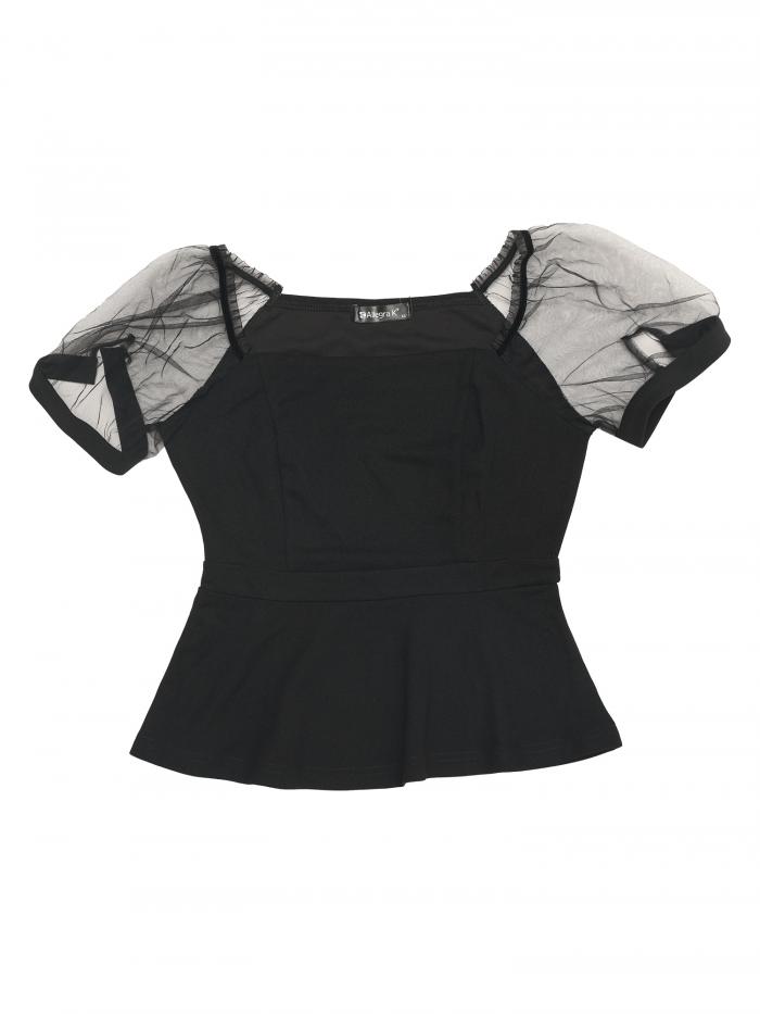 Allegra K ブラウス レディース 半袖 ウエストマーク 着痩せ ブラウス シャツ オフィス パフスリーブ おしゃれ トップス スクエアネック カジュアル フォーマル ブラック XSのサムネイル