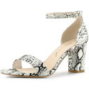 Allegra K アンクルストラップ サンダル チャンキーヒール スネークプリント レディース ホワイト 25.0cm(4)