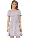 Allegra K 花柄 ワンピース スモックドレス スクエアネック カジュアル 半袖 レディース パープル XL(4)