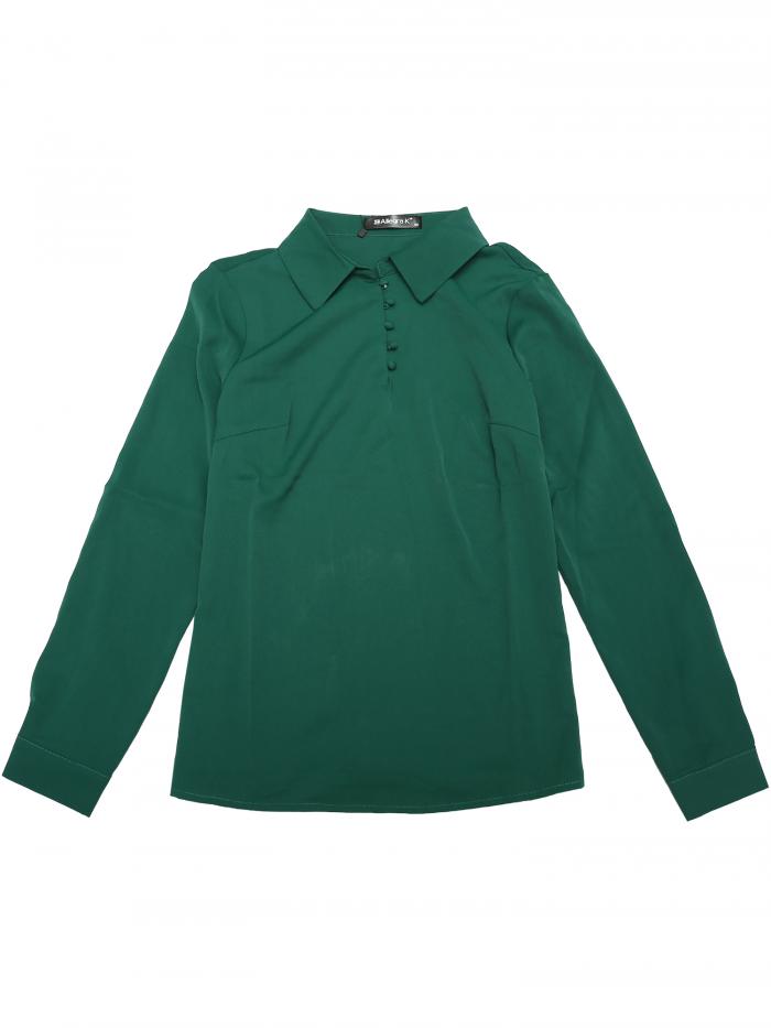 Allegra K 長袖トップス オフィスブラウス シャツ ポイント襟 ハーフプラケット レディース ダークグリーン XL