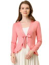 Allegra K ニット カーディガン 長袖 裾フリル タイフロント 無地 スリム 細身 レディース オレンジピンク XS