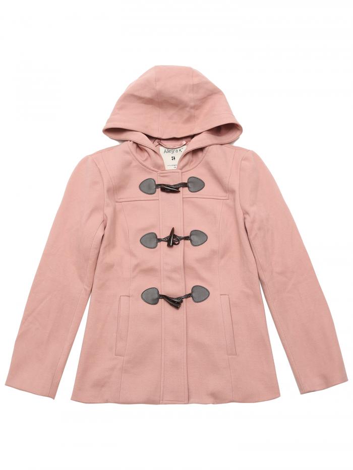 Allegra K ダッフルコート ショート ピーコート トグル ジッパー クロップド フード付き ダッフルフロントレディース ピンク XL