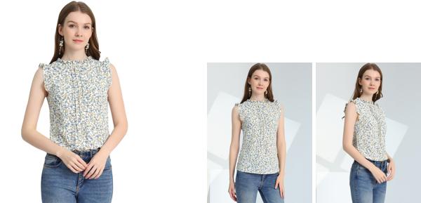 Allegra K レディース ノースリーブトップス フリル付き ビジネスオフィス 1950年代 ヴィンテージ フローラル ブラウス ホワイト-フローラル XL