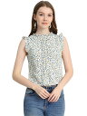 Allegra K レディース ノースリーブトップス フリル付き ビジネスオフィス 1950年代 ヴィンテージ フローラル ブラウス ホワイト-フローラル XL