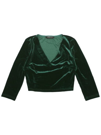 Allegra K ベルベットブラウス クロップトップ Vネックシャツ 七分袖 無地 レディース ダークグリーン M Allegra K ベルベットブラウス クロップトップ Vネックシャツ 七分袖 無地 レディース ダークグリーン M