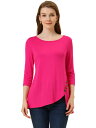 Allegra K チュニック トップス ロングtシャツ ボタン飾り カジュアル ストレッチ 七分袖 レディース ホットピンク XL