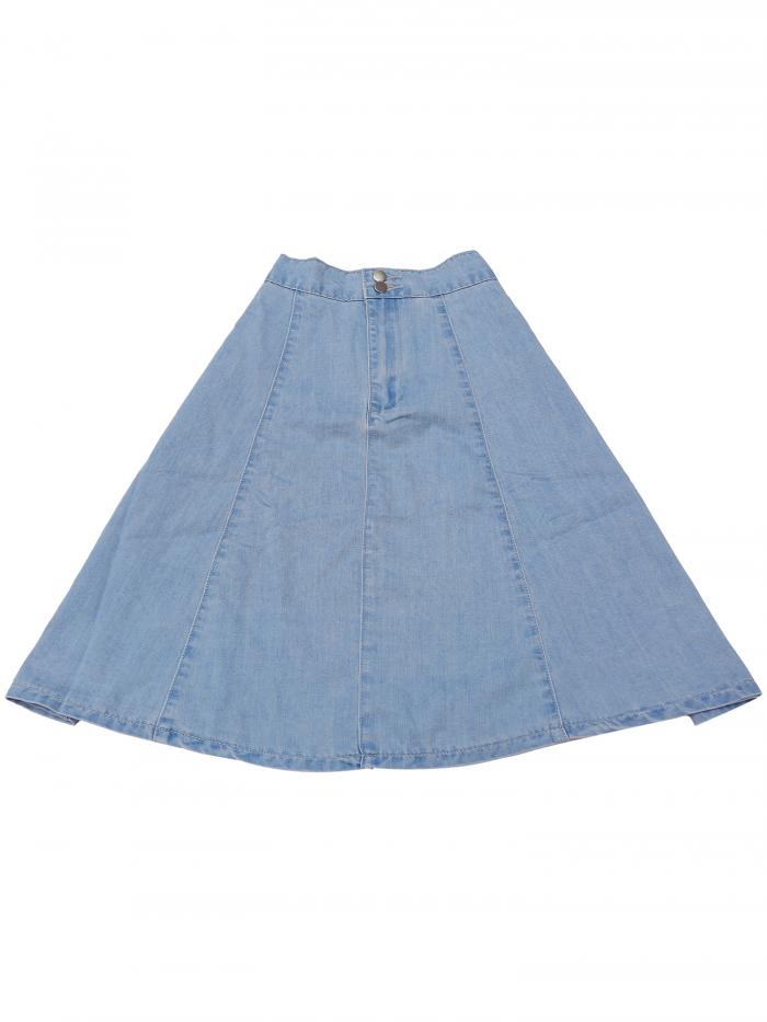 Allegra K ミニスカート デニムスカート 夏 プリーツスカート 着痩せ 伸縮性 アレアスカートジーンズ Aライン エレガント ハイウエスト カジュアル レディース グレーブルー L