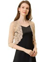 Allegra K レースボレロ 総レース シアー 花柄 シュラグ トップス 七分袖 前開き エレガント レディース カーキ L(4)