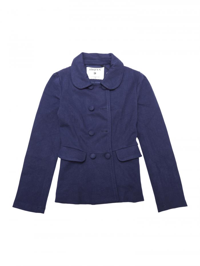 Allegra K ペプラムコート カラー ダブルブレスト ボタンアップ レディース ダークブルー S