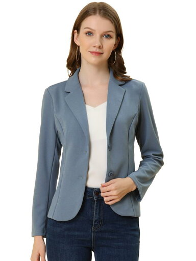 Allegra K ジャケット スーツブレザー ラペルカラー ビジネス 通勤 オフィス 伸縮性 レディース グレーブルー L Allegra K ジャケット スーツブレザー ラペルカラー ビジネス 通勤 オフィス 伸縮性 レディース グレーブルー L