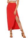 Allegra K スリットスカート ロングスカート マキシ ウエストゴム ハイウエスト レディース レッド S