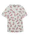 Allegra K セミシアートップス 花柄 シャツ ピーターパンカラー ボタンフロント レディース ホワイトピンク M
