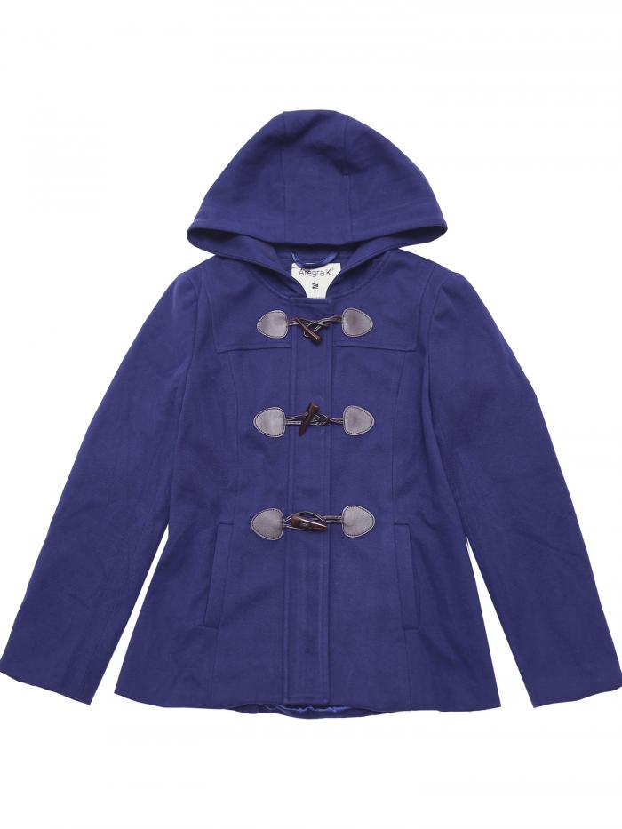 Allegra K ダッフルコート ショート ピーコート トグル ジッパー クロップド フード付き ダッフルフロントレディース ネイビーブルー L
