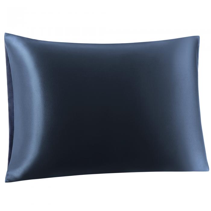 PiccoCasa 枕カバーシルク 100%蚕糸 絹 シルク 22匁 1枚 封筒式 まくらカバー 洗える 両面シルク まくらかばー 光沢 ピローケース すべすべ 無地 美髪 ギフト 四季適応 ネイビー 43x63cm